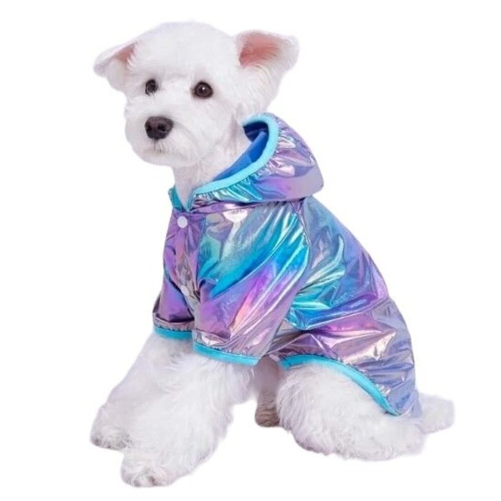 Pet Coat XS S Hooded Laser Holographic Neon Blue Cat Dog Choose Size